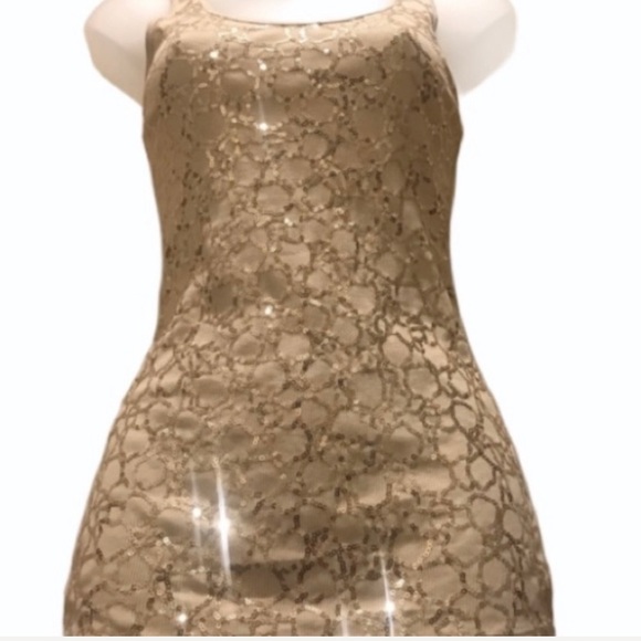 Y2K Express Sparkly Gold Sequin Front Ribbed Tank Top Cream Beige XS Metallic - Picture 1 of 6